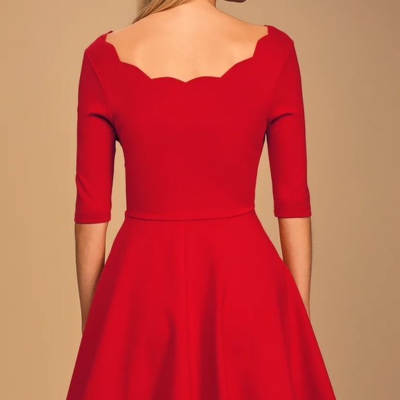 Lulu's red scalloped skater dress M - Picture 2 of 4